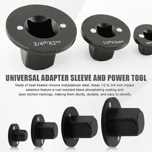 Low-Profile Impact Socket Adapter Set, 4pcs CR-MO Steel Heavy-Duty Impact Convertor 3/4" to 1", 1/2" to 3/4", 3/8" to 1/2", 1/4" to 3/8", Drive Ratchet Adapters, Stackable Design(COLOR:Black) in Saudi Arabia