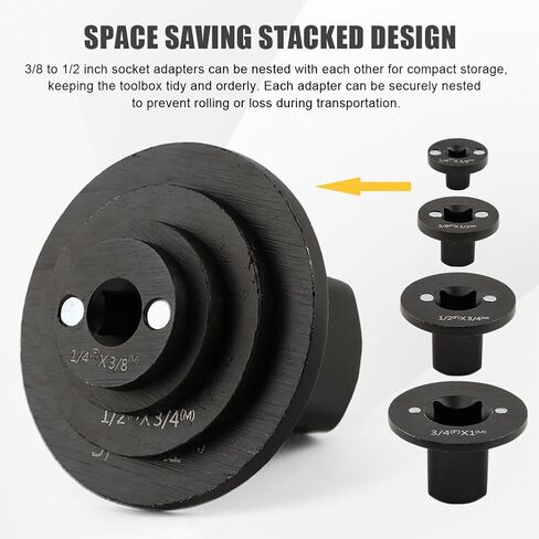 Low-Profile Impact Socket Adapter Set, 4pcs CR-MO Steel Heavy-Duty Impact Convertor 3/4" to 1", 1/2" to 3/4", 3/8" to 1/2", 1/4" to 3/8", Drive Ratchet Adapters, Stackable Design(COLOR:Black) in Saudi Arabia