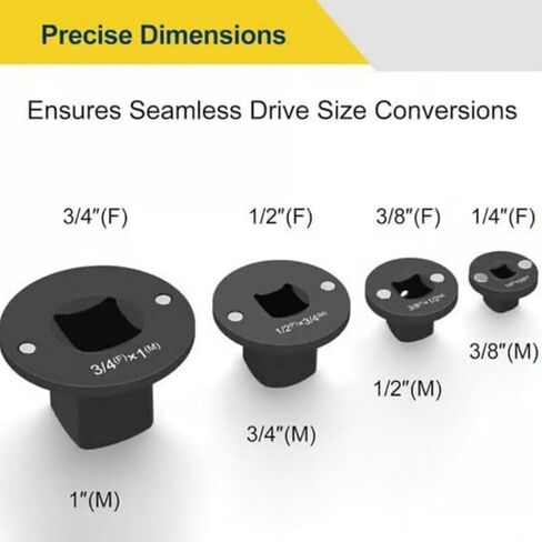 Low-Profile Impact Socket Adapter Set, 4pcs CR-MO Steel Heavy-Duty Impact Convertor 3/4" to 1", 1/2" to 3/4", 3/8" to 1/2", 1/4" to 3/8", Drive Ratchet Adapters, Stackable Design(COLOR:Black) in Saudi Arabia