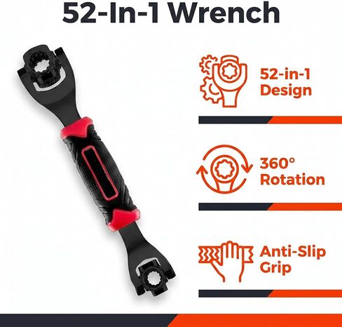 Universal Socket Wrench - 52-in-1 Multi Wrench Tool for Cars, Bikes & Home Repairs - Double Ended Dog Bone Wrenches with Magnetic Tip, Chrome Vanadium Steel, Fits Standard/Metric Bolts & Torx in Saudi Arabia