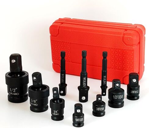 FUVONTA Impact Swivel Socket Adapter Set with Case - Universal Joint, Reducer & Drill Adapter (1/4" 3/8" 1/2") | CR-MO Steel for Automotive Repair, DIY Projects & Off-Road Emergencies (10 PC) in Kuwait