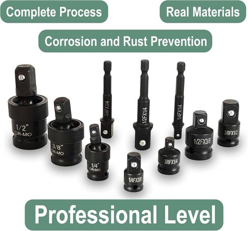 FUVONTA Impact Swivel Socket Adapter Set with Case - Universal Joint, Reducer & Drill Adapter (1/4" 3/8" 1/2") | CR-MO Steel for Automotive Repair, DIY Projects & Off-Road Emergencies (10 PC) in Kuwait