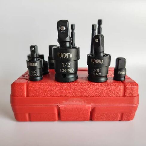 FUVONTA Impact Swivel Socket Adapter Set with Case - Universal Joint, Reducer & Drill Adapter (1/4" 3/8" 1/2") | CR-MO Steel for Automotive Repair, DIY Projects & Off-Road Emergencies (10 PC) in Kuwait
