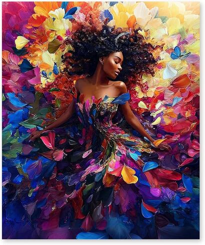 RLTXBUK Colorful Floral Black Woman Diamond Art Kits, African American Gifts Gem Diamond Painting Art Kits for Adults Kids Beginners, Black Women Girl Gifts 9.8x11.8 Inch in Saudi Arabia