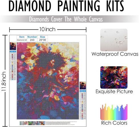 RLTXBUK Colorful Floral Black Woman Diamond Art Kits, African American Gifts Gem Diamond Painting Art Kits for Adults Kids Beginners, Black Women Girl Gifts 9.8x11.8 Inch in Saudi Arabia