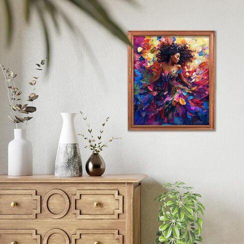 RLTXBUK Colorful Floral Black Woman Diamond Art Kits, African American Gifts Gem Diamond Painting Art Kits for Adults Kids Beginners, Black Women Girl Gifts 9.8x11.8 Inch in Saudi Arabia