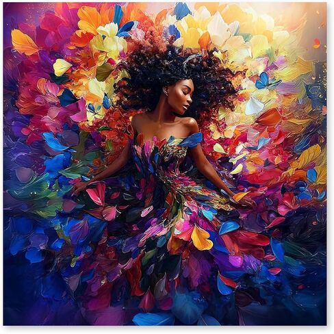 RLTXBUK Colorful Floral Black Woman Diamond Art Kits, African American Gifts Gem Diamond Painting Art Kits for Adults Kids Beginners, Black Women Girl Gifts 9.8x11.8 Inch in Saudi Arabia