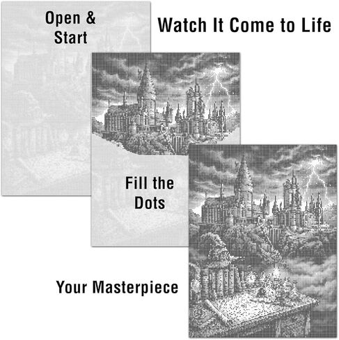On The Dot Art Dot Painting Kit for Adults | The Wizards Gothic Castle Fantasy 13x17 Canvas w/Dual Tip Marker|Alternative to Diamond Painting| No Tiny Pieces No Mess Storybook Medieval Frameable Gift in Kuwait