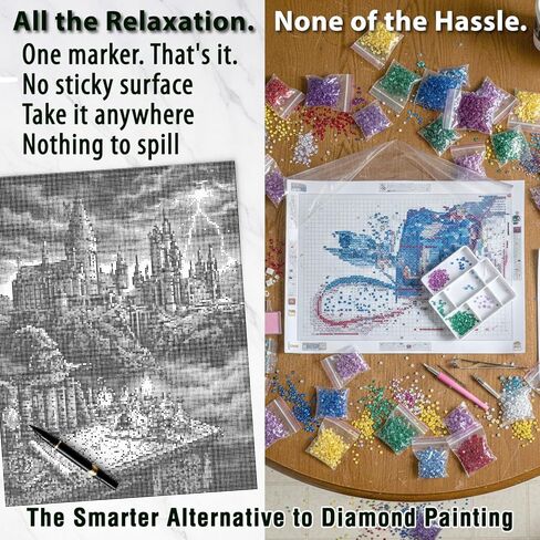 On The Dot Art Dot Painting Kit for Adults | The Wizards Gothic Castle Fantasy 13x17 Canvas w/Dual Tip Marker|Alternative to Diamond Painting| No Tiny Pieces No Mess Storybook Medieval Frameable Gift in Kuwait