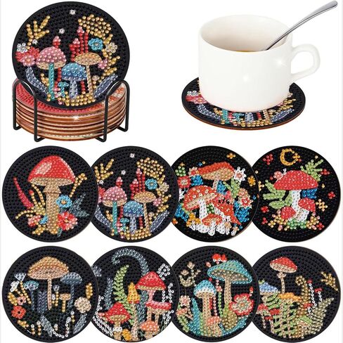 ICYANART 8 Pcs Diamond Art Coasters Book Diamond Painting Coasters with Holder 5D Gem Art Kits for Adults，Non-Slip Arts and Crafts Supplies Gifts for Women Adults Beginners in Saudi Arabia
