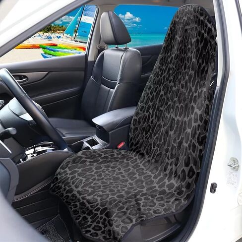 Black Leopard Print Car Front Seat Towel Cover After Gym Swimming Yoga, Waterproof Seat Protector Covers for Cars, Trucks, Vans & SUV, Sweat Towel for Car Seat Washable in Kuwait