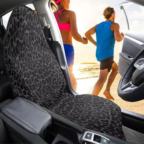 Black Leopard Print Car Front Seat Towel Cover After Gym Swimming Yoga, Waterproof Seat Protector Covers for Cars, Trucks, Vans & SUV, Sweat Towel for Car Seat Washable in Kuwait