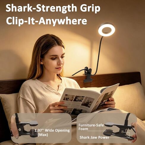 Akynite Desk Lamp Clip on Light, 48 LED USB Clamp Lamp with 5 Color Modes 10 Brightness Levels, 360° Flexible Gooseneck Eye Protection Reading Book Lights for Home Office Study, Adapter Included in Saudi Arabia