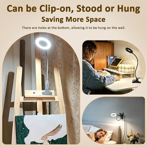 Akynite Desk Lamp Clip on Light, 48 LED USB Clamp Lamp with 5 Color Modes 10 Brightness Levels, 360° Flexible Gooseneck Eye Protection Reading Book Lights for Home Office Study, Adapter Included in Saudi Arabia