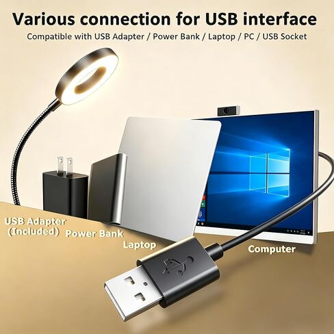 Akynite Desk Lamp Clip on Light, 48 LED USB Clamp Lamp with 5 Color Modes 10 Brightness Levels, 360° Flexible Gooseneck Eye Protection Reading Book Lights for Home Office Study, Adapter Included in Saudi Arabia