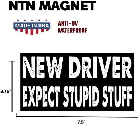 7.5x3.75(in) - Funny Magnet - New Driver Expect Stupid Stuff Bumper Magnet - New Driver Expect Stupid Stuff Bumper Sticker - Vehicle, Car, Truck in Kuwait