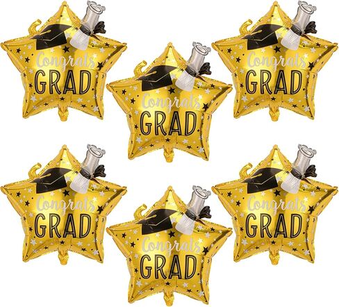 Congrats Grad Balloons - Pack of 6, Gold Star Balloon, Graduation Mylar Balloons Class of 2026 for Graduation Decorations 2026 in Saudi Arabia