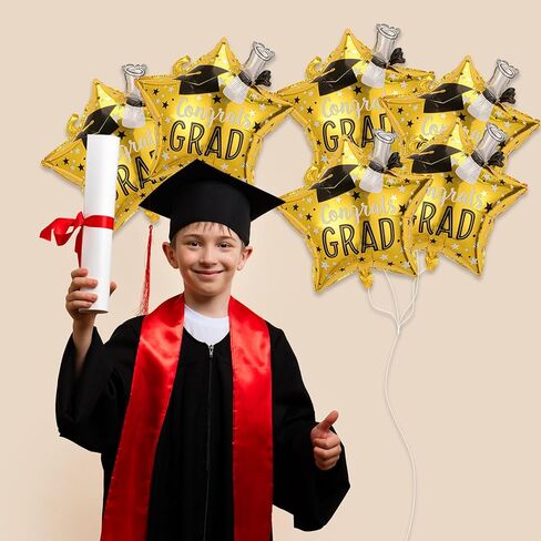 Congrats Grad Balloons - Pack of 6, Gold Star Balloon, Graduation Mylar Balloons Class of 2026 for Graduation Decorations 2026 in Saudi Arabia