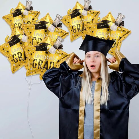 Congrats Grad Balloons - Pack of 6, Gold Star Balloon, Graduation Mylar Balloons Class of 2026 for Graduation Decorations 2026 in Saudi Arabia