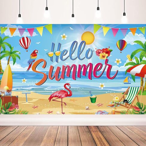 Hello Summer Backdrop, Tropical Beach Party Decorations Banner for Pool Party, Hawaiian Luau Birthday, Summer Photo Booth Background, 71 x 43 Inch in Kuwait