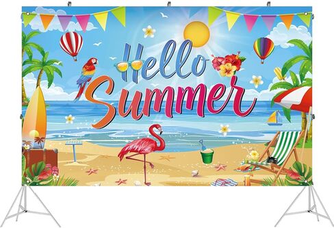 Hello Summer Backdrop, Tropical Beach Party Decorations Banner for Pool Party, Hawaiian Luau Birthday, Summer Photo Booth Background, 71 x 43 Inch in Kuwait