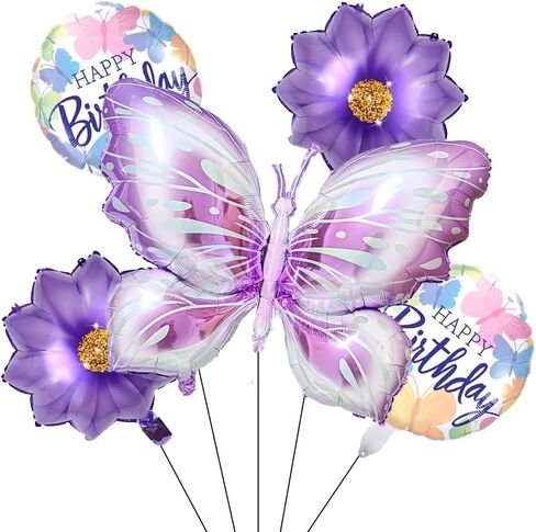 Purple Number Balloon Set Pink Purple Butterfly Balloons And Circular Balloons Butterfly Themed Parties Baby Showers Girls'Birthdays Parties Anniversaries Wedding Supplies Dcoration in Kuwait
