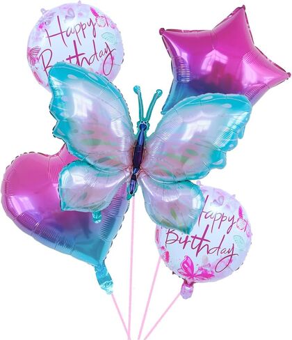 Purple Number Balloon Set Pink Purple Butterfly Balloons And Circular Balloons Butterfly Themed Parties Baby Showers Girls'Birthdays Parties Anniversaries Wedding Supplies Dcoration in Saudi Arabia