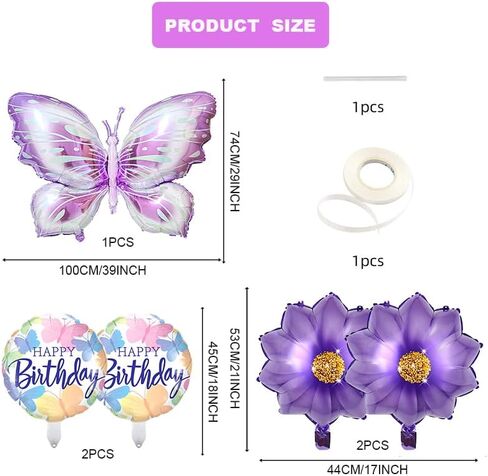 Purple Number Balloon Set Pink Purple Butterfly Balloons And Circular Balloons Butterfly Themed Parties Baby Showers Girls'Birthdays Parties Anniversaries Wedding Supplies Dcoration in Kuwait