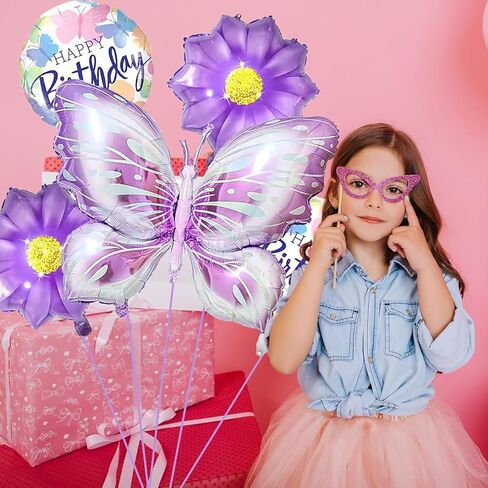 Purple Number Balloon Set Pink Purple Butterfly Balloons And Circular Balloons Butterfly Themed Parties Baby Showers Girls'Birthdays Parties Anniversaries Wedding Supplies Dcoration in Kuwait