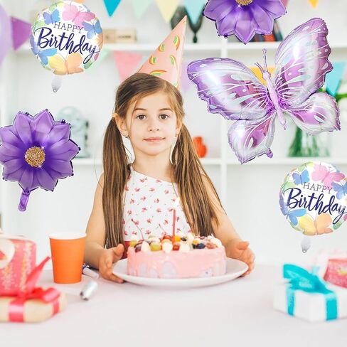 Purple Number Balloon Set Pink Purple Butterfly Balloons And Circular Balloons Butterfly Themed Parties Baby Showers Girls'Birthdays Parties Anniversaries Wedding Supplies Dcoration in Kuwait