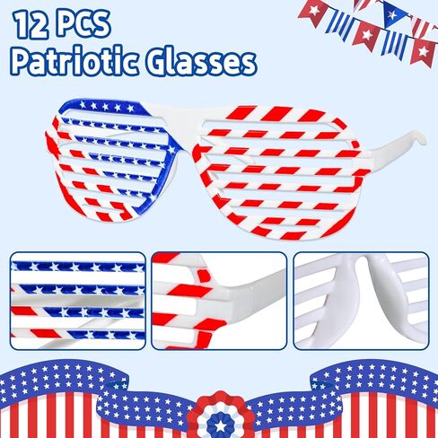 Max Fun 24Pcs 4th of July Accessories, 12Pcs Headbands and 12Pcs Glasses for Independence Day Adults Kids Party Favors Patriotic Fourth of July Party Supplies Set Parades Decorations in Kuwait