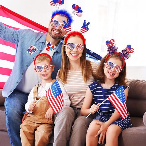 Max Fun 24Pcs 4th of July Accessories, 12Pcs Headbands and 12Pcs Glasses for Independence Day Adults Kids Party Favors Patriotic Fourth of July Party Supplies Set Parades Decorations in Kuwait