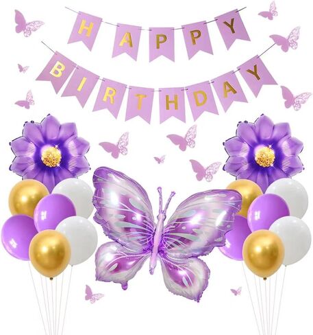 Purple Number Balloon Set Pink Purple Butterfly Balloons And Circular Balloons Butterfly Themed Parties Baby Showers Girls'Birthdays Parties Anniversaries Wedding Supplies Dcoration in Kuwait