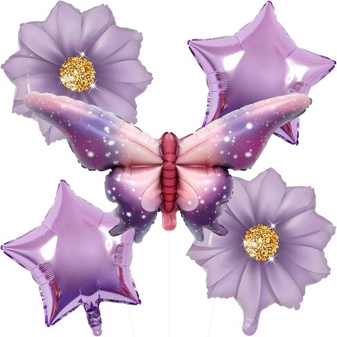 Purple Number Balloon Set Pink Purple Butterfly Balloons And Circular Balloons Butterfly Themed Parties Baby Showers Girls'Birthdays Parties Anniversaries Wedding Supplies Dcoration in Kuwait