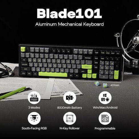 Blade101 Wireless Aluminum Gaming Keyboard, BT5.0/2.4GHz/USB-C Hot Swappable Custom Mechanical Keyboard with 8000mAh Battery, Gasket Structure, RGB Backlit, NKRO for Win/Mac (Blue) in Saudi Arabia