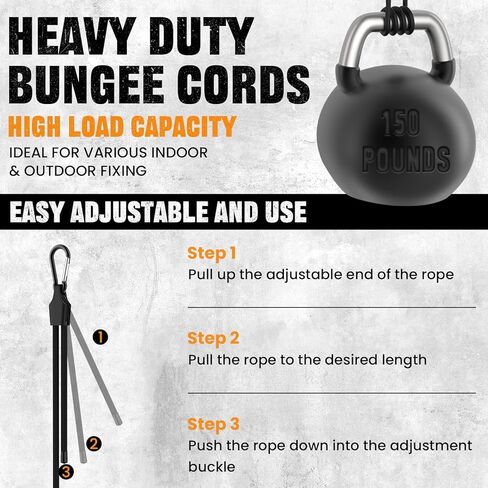 4 Pcs 72 Inch Adjustable Bungee Cord with Hooks, Easy to Adjust from 7" to 72", Heavy Duty Outdoor Carabiner Bungee Cord with Dual Adjustable Ends for Cargo Bike Luggage Carts Truck (Black) in Saudi Arabia