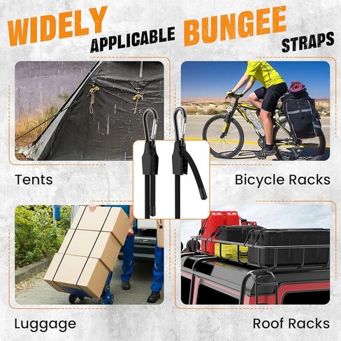 4 Pcs 72 Inch Adjustable Bungee Cord with Hooks, Easy to Adjust from 7" to 72", Heavy Duty Outdoor Carabiner Bungee Cord with Dual Adjustable Ends for Cargo Bike Luggage Carts Truck (Black) in Saudi Arabia