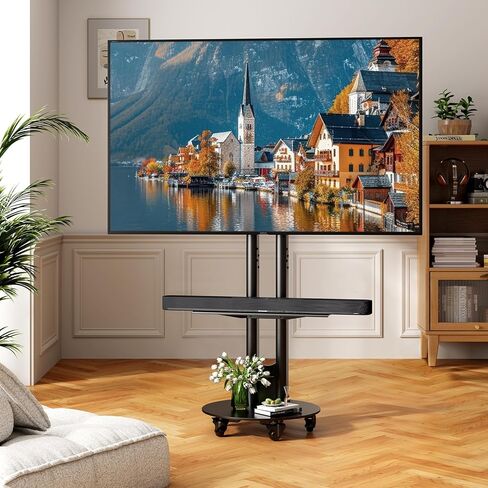 CABTE Rolling TV Stand for 32-75 Inch, Universal Heavy Duty Mobile TV Stand with Storage Shelf, Height Adjustable Mount with Locking Casters, Fits TVs VESA 600x400 (Max 180LBS)(Black) in Saudi Arabia