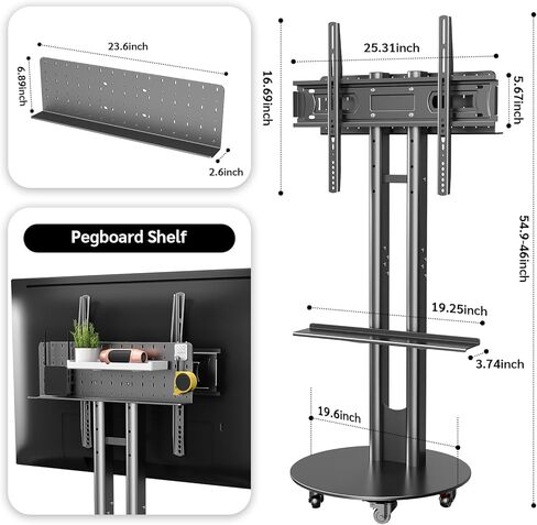 CABTE Rolling TV Stand for 32-75 Inch, Universal Heavy Duty Mobile TV Stand with Storage Shelf, Height Adjustable Mount with Locking Casters, Fits TVs VESA 600x400 (Max 180LBS)(Black) in Saudi Arabia