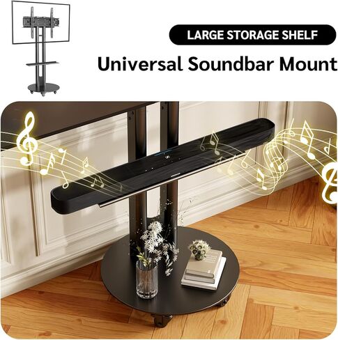 CABTE Rolling TV Stand for 32-75 Inch, Universal Heavy Duty Mobile TV Stand with Storage Shelf, Height Adjustable Mount with Locking Casters, Fits TVs VESA 600x400 (Max 180LBS)(Black) in Saudi Arabia
