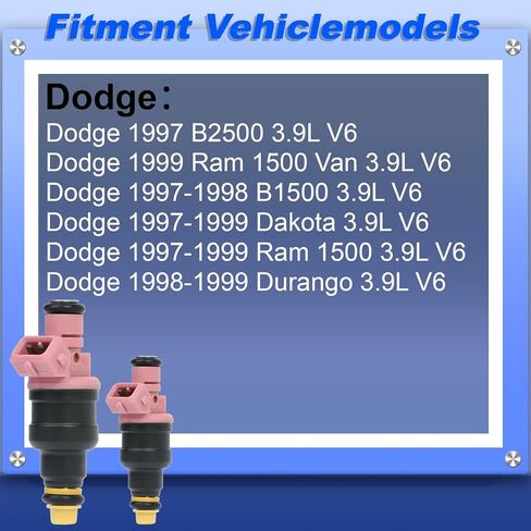 FJ683 Fuel Injectors (3.9L) Fit for 1997-1999 Dodge Ram 1500 & Ram1500 Van, for 1997-1999 Dodge Dakota Durango B1500 B2500 Replace# 53031151 53031151AB丨Set of 6 in Kuwait