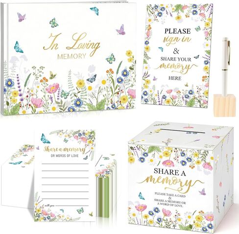 65 Pcs Funeral Guest Book for Memorial Service Celebration of Life Guest Book Hardcover in Loving Memory with 60 Share a Memory Cards,Card Box,Table Sign and Pen for Funeral Favors in Saudi Arabia