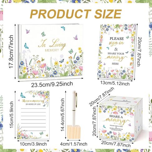65 Pcs Funeral Guest Book for Memorial Service Celebration of Life Guest Book Hardcover in Loving Memory with 60 Share a Memory Cards,Card Box,Table Sign and Pen for Funeral Favors in Saudi Arabia