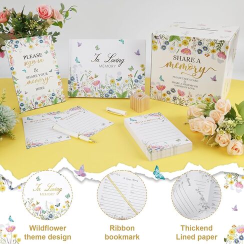 65 Pcs Funeral Guest Book for Memorial Service Celebration of Life Guest Book Hardcover in Loving Memory with 60 Share a Memory Cards,Card Box,Table Sign and Pen for Funeral Favors in Saudi Arabia