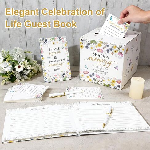 65 Pcs Funeral Guest Book for Memorial Service Celebration of Life Guest Book Hardcover in Loving Memory with 60 Share a Memory Cards,Card Box,Table Sign and Pen for Funeral Favors in Saudi Arabia