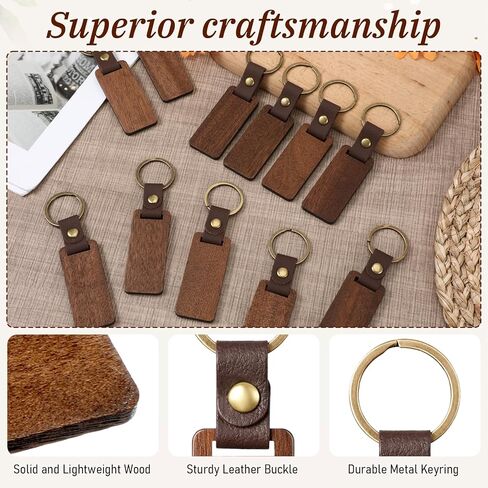 50 Pcs Wood Keychain Blank, Unfinished Laser Engraving Blanks with Key Rings, Rectangular Keychain Ring Tag with Leather Straps Wood Sign Bulk for DIY, Crafts Gift, Pet Tags in Saudi Arabia