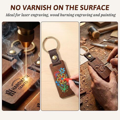 50 Pcs Wood Keychain Blank, Unfinished Laser Engraving Blanks with Key Rings, Rectangular Keychain Ring Tag with Leather Straps Wood Sign Bulk for DIY, Crafts Gift, Pet Tags in Saudi Arabia