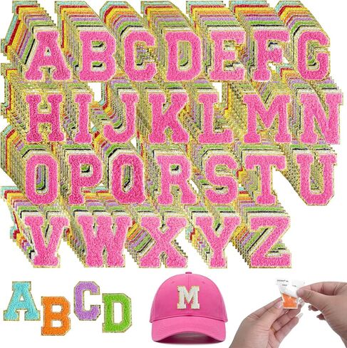 260 Pcs Self Adhesive Chenille Letter Patches 2.17 Inch Gold Glitter Border Alphabet Stick on Patches for Repairing Clothing Fabric DIY Craft Decoration (Multicolor) in Saudi Arabia