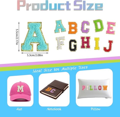 260 Pcs Self Adhesive Chenille Letter Patches 2.17 Inch Gold Glitter Border Alphabet Stick on Patches for Repairing Clothing Fabric DIY Craft Decoration (Multicolor) in Saudi Arabia