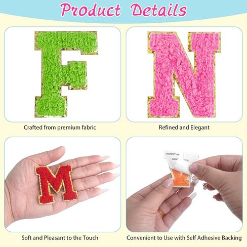 260 Pcs Self Adhesive Chenille Letter Patches 2.17 Inch Gold Glitter Border Alphabet Stick on Patches for Repairing Clothing Fabric DIY Craft Decoration (Multicolor) in Saudi Arabia